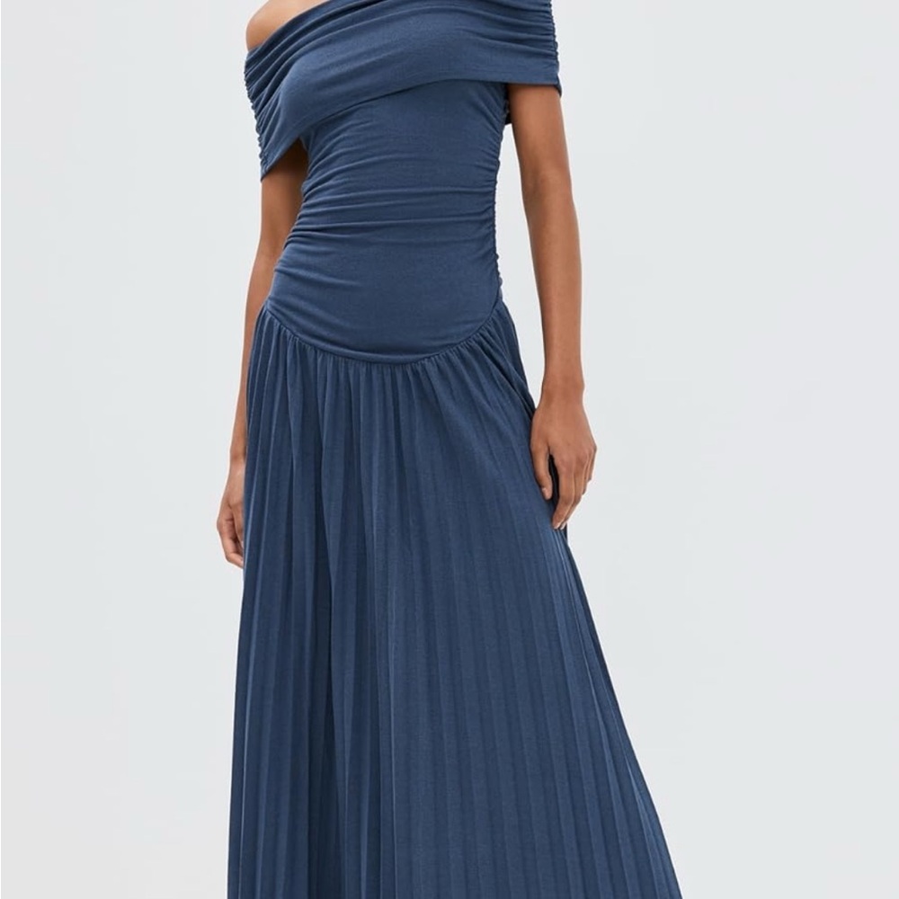 Lioness Women's Navy Maxi Dress Field of Dreams Off-Shoulder, Size S NWT